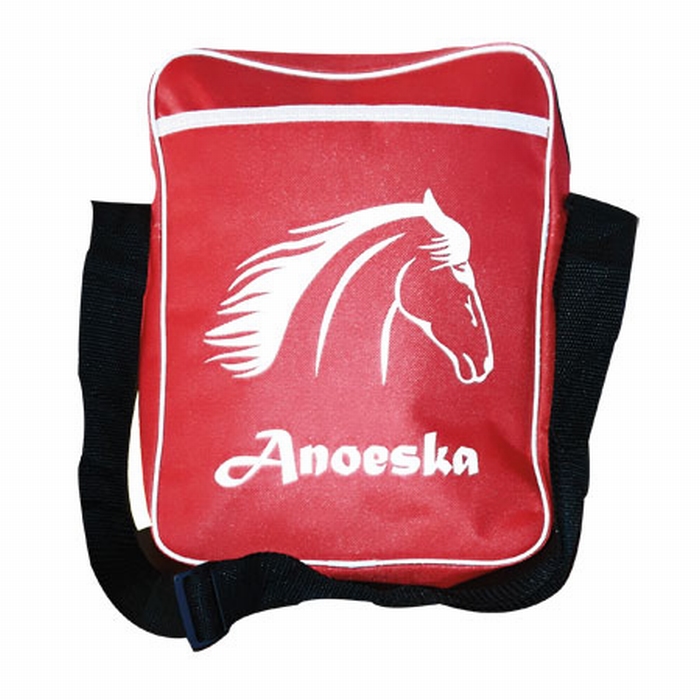 schoudertas bedrukt met paardehoofd en naam