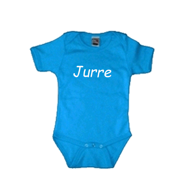 Rompertje aquablauw met naam