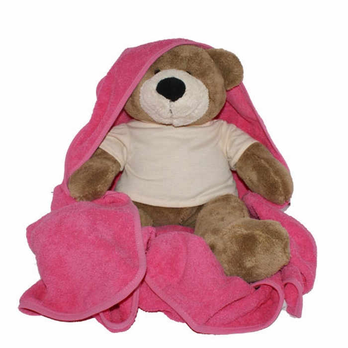 Geboorte beer met  badcape  fuchsia